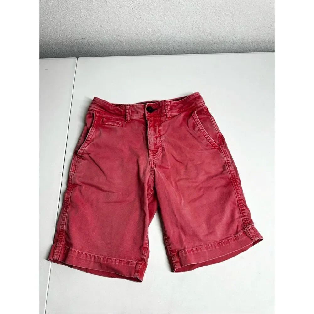 American Eagle Shorts Mens Red/Pink Sz 26 Longer Length Chino Zip Pockets Cotton